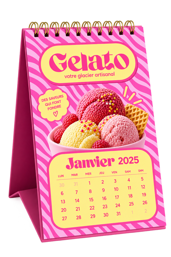 Calendrier de bureau à spirale métallique – impression recto/verso – format international 297 × 210 mm – paysage
